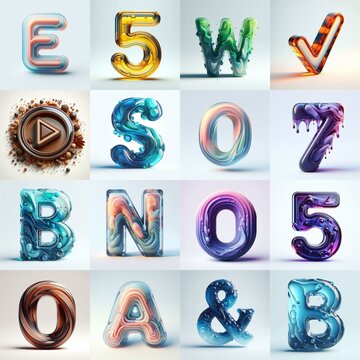 glass 3D Lettering Typeface. AI generated illustration