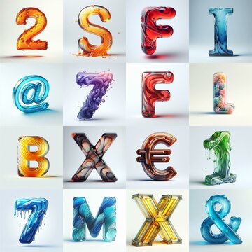 glass 3D Lettering Typeface. AI generated illustration