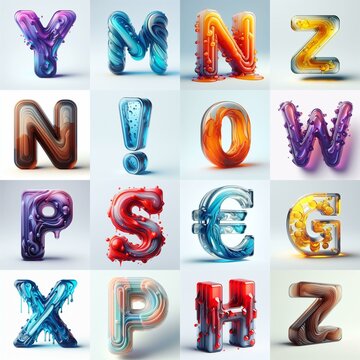 glass 3D Lettering Typeface. AI generated illustration