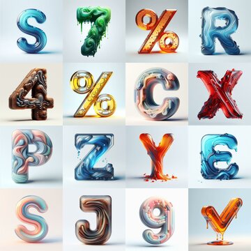 glass 3D Lettering Typeface. AI generated illustration