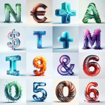 glass 3D Lettering Typeface. AI generated illustration