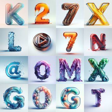 glass 3D Lettering Typeface. AI generated illustration