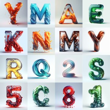 glass 3D Lettering Typeface. AI generated illustration
