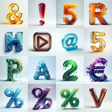 glass 3D Lettering Typeface. AI generated illustration