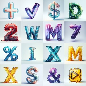 glass 3D Lettering Typeface. AI generated illustration