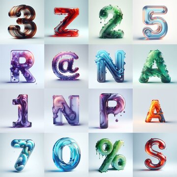 glass 3D Lettering Typeface. AI generated illustration