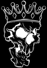 Sticker - white silhouette of skull with crown on black background