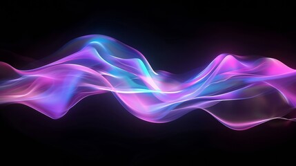 A dynamic 3D rendering of an abstract fluid holographic wave in neon hues, set against a dark backdrop. Offers a gradient design suitable for banners, backgrounds, wallpapers, and covers.