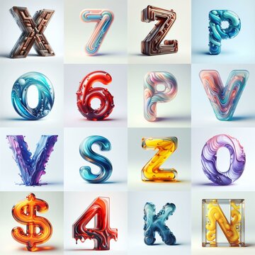 glass 3D Lettering Typeface. AI generated illustration