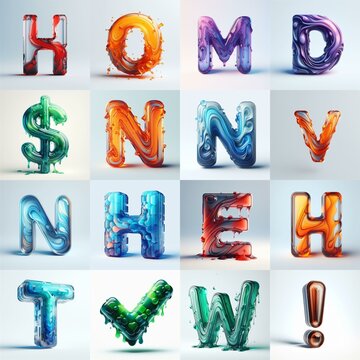 glass 3D Lettering Typeface. AI generated illustration