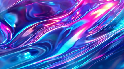 Wall Mural - A holographic neon background featuring colorful abstract waves in pastel shades, providing a vibrant and dynamic backdrop for various design projects.