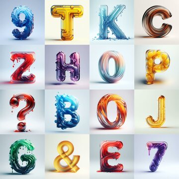glass 3D Lettering Typeface. AI generated illustration
