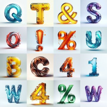 glass 3D Lettering Typeface. AI generated illustration