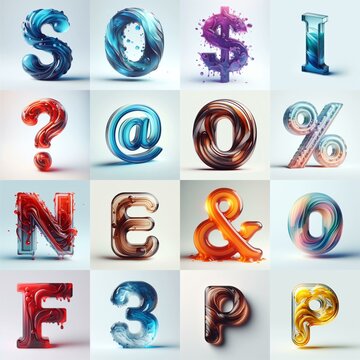 glass 3D Lettering Typeface. AI generated illustration