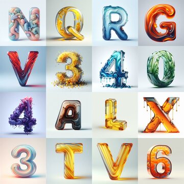 glass 3D Lettering Typeface. AI generated illustration