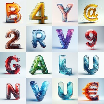 glass 3D Lettering Typeface. AI generated illustration