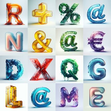 glass 3D Lettering Typeface. AI generated illustration
