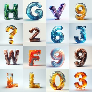 glass 3D Lettering Typeface. AI generated illustration
