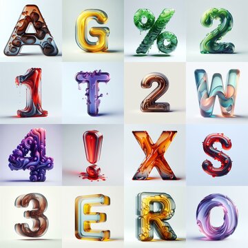 glass 3D Lettering Typeface. AI generated illustration