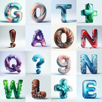 glass 3D Lettering Typeface. AI generated illustration