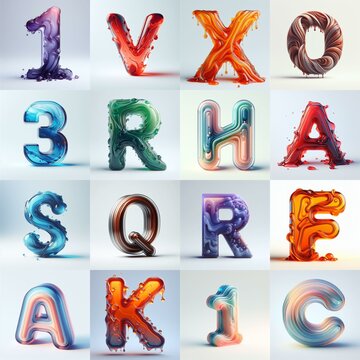 glass 3D Lettering Typeface. AI generated illustration