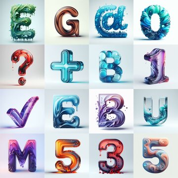 glass 3D Lettering Typeface. AI generated illustration