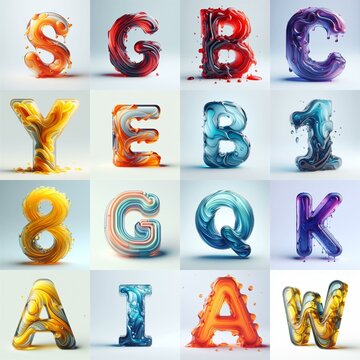 glass 3D Lettering Typeface. AI generated illustration
