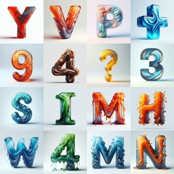 glass 3D Lettering Typeface. AI generated illustration