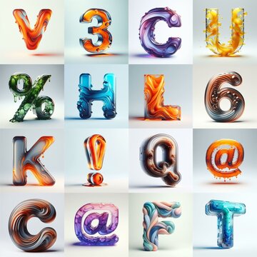 glass 3D Lettering Typeface. AI generated illustration
