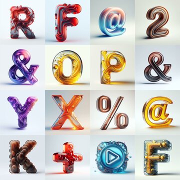 glass 3D Lettering Typeface. AI generated illustration