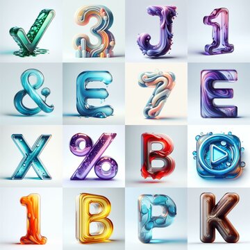 glass 3D Lettering Typeface. AI generated illustration