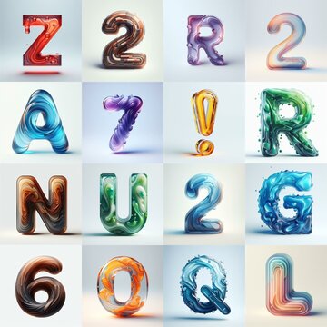 glass 3D Lettering Typeface. AI generated illustration