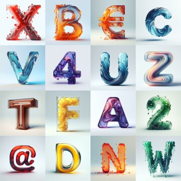 glass 3D Lettering Typeface. AI generated illustration