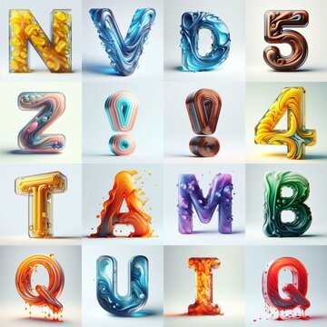 glass 3D Lettering Typeface. AI generated illustration