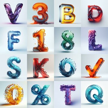 glass 3D Lettering Typeface. AI generated illustration