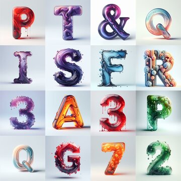 glass 3D Lettering Typeface. AI generated illustration