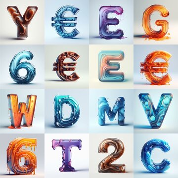 glass 3D Lettering Typeface. AI generated illustration