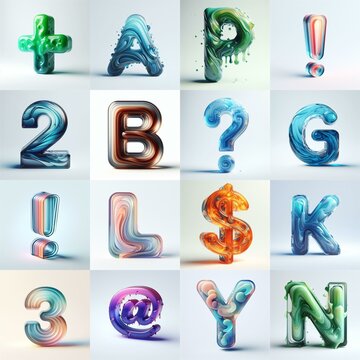 glass 3D Lettering Typeface. AI generated illustration