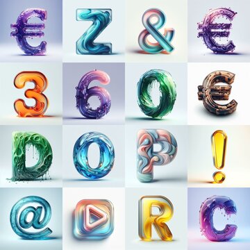 glass 3D Lettering Typeface. AI generated illustration