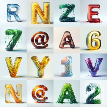 glass 3D Lettering Typeface. AI generated illustration