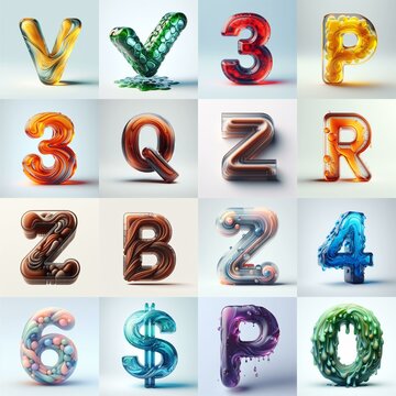 glass 3D Lettering Typeface. AI generated illustration