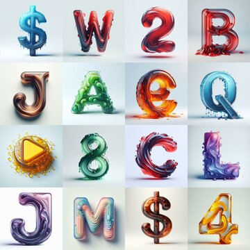 glass 3D Lettering Typeface. AI generated illustration