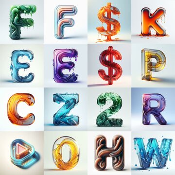 glass 3D Lettering Typeface. AI generated illustration