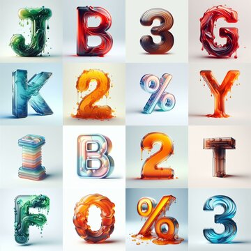glass 3D Lettering Typeface. AI generated illustration