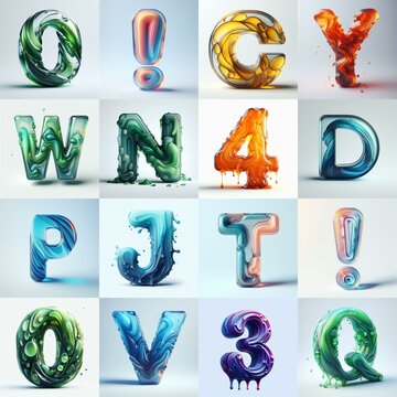 glass 3D Lettering Typeface. AI generated illustration