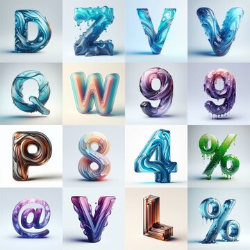 glass 3D Lettering Typeface. AI generated illustration