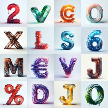 glass 3D Lettering Typeface. AI generated illustration