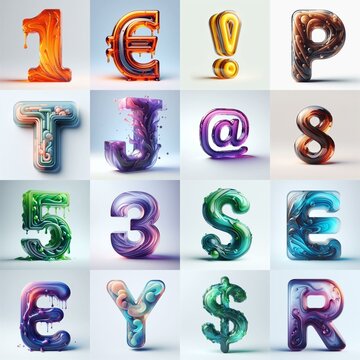 glass 3D Lettering Typeface. AI generated illustration