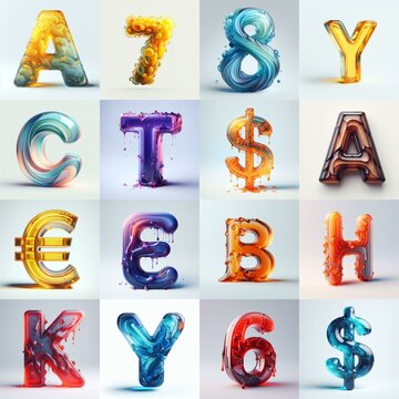 glass 3D Lettering Typeface. AI generated illustration