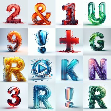 glass 3D Lettering Typeface. AI generated illustration